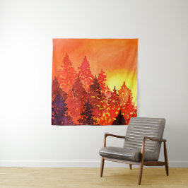 Warm Sunset Waterverf Trees Wandkleed