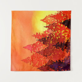 Warm Sunset Waterverf Trees Wandkleed