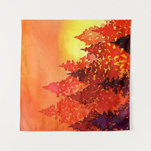 Warm Sunset Waterverf Trees Wandkleed (Voorkant)