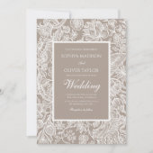 Warm Taupe Beige Line Art Wildflower Kaart (Voorkant)