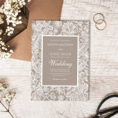 Warm Taupe Beige Line Art Wildflower Kaart