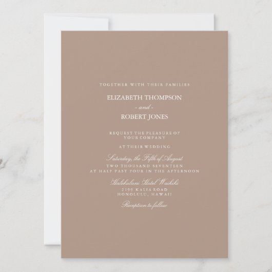 Warm Taupe Beige met White Wedding Detail Kaart (Voorkant)