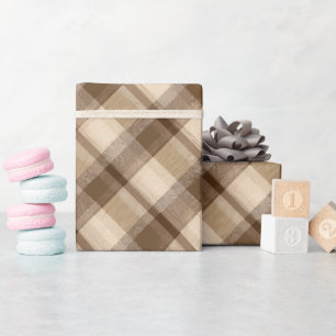 Warm Taupe Bruine Houten Kabinet Geruite Patroon Cadeaupapier