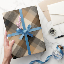 Warm Taupe Bruine Houten Kabinet Geruite Patroon Cadeaupapier