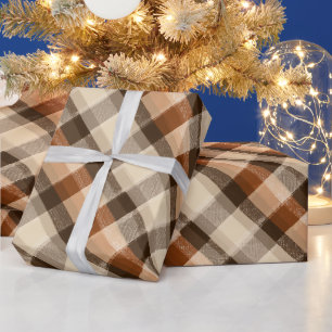 Warm Taupe Bruine Houten Plaid Patroon Cadeaupapier