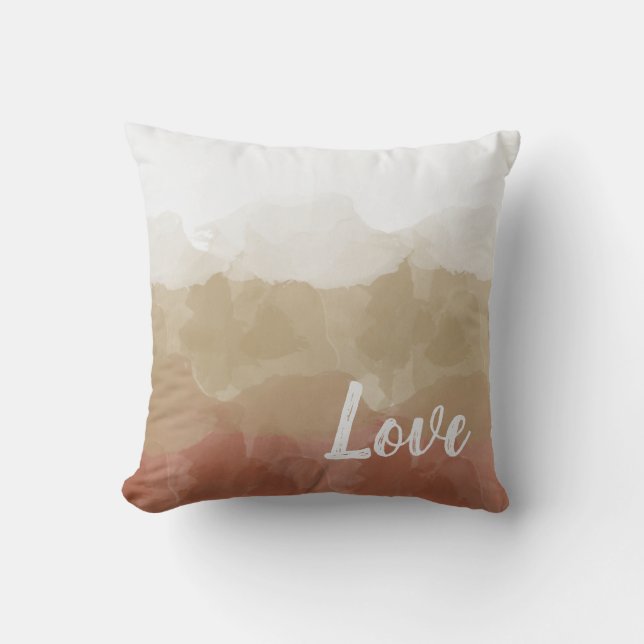 Warm Taupe Liefde Waterverf Kussen (Voorkant)