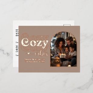 Warm Taupe & Rose Goud Cozy Vibes Retro Kerstmis Folie Feestdagen Briefkaart