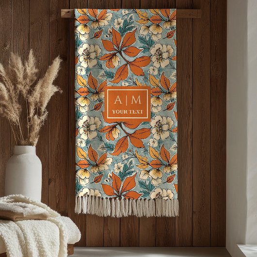 Warm Terracotta Copper Pastel Green Fall Flowers Fleece Deken