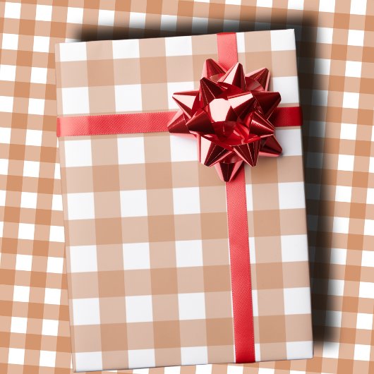 Warm Terracotta en Wit Geruit Gingham Cadeaupapier