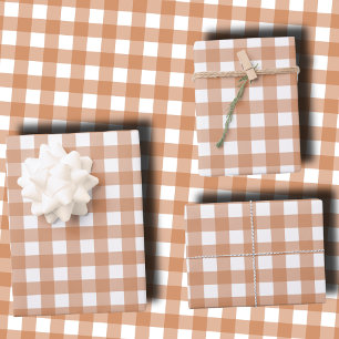 Warm Terracotta en Wit Geruit Gingham Inpakpapier Vel