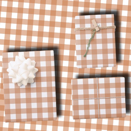 Warm Terracotta en Wit Geruit Gingham Inpakpapier Vel