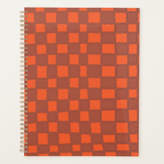 Warm terracotta geruit schaakbordpatroon planner (Voorkant)