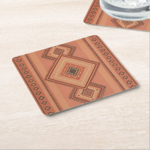 Warm Terracotta Marokkaans Tribal Oppervlaktepatro Kartonnen Onderzetters