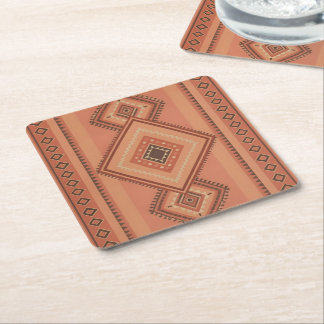 Warm Terracotta Marokkaans Tribal Oppervlaktepatro Kartonnen Onderzetters