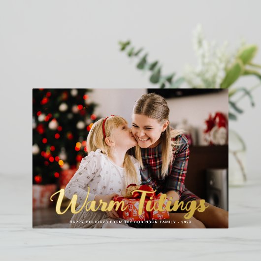 Warm tijding Vrolijk Kerstfeest Folie Feestdagenkaart (Staand Voorkant)