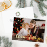 Warm tijding Vrolijk Kerstfeest Folie Feestdagenkaart<br><div class="desc">Elegant modern kerstfotokaartontwerp met echt gouden folie detail</div>