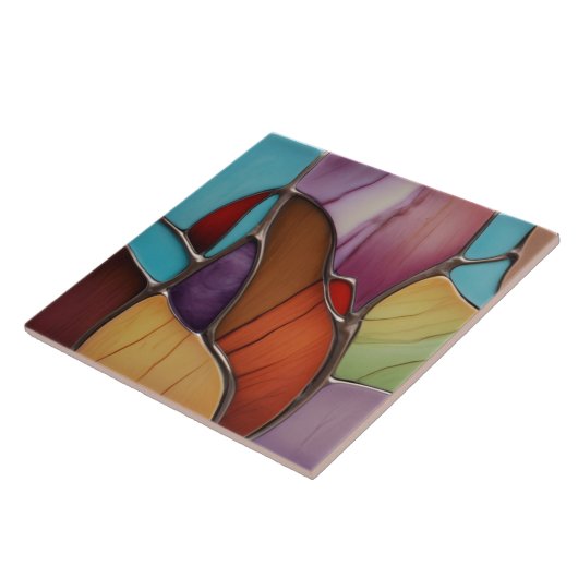 Warm Tone Faux Glas in lood Mozaïek Abstracte Kuns Tegeltje (Zijkant)