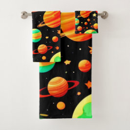 Warm-Toned Cosmic Cartoon Art Bad Handdoek