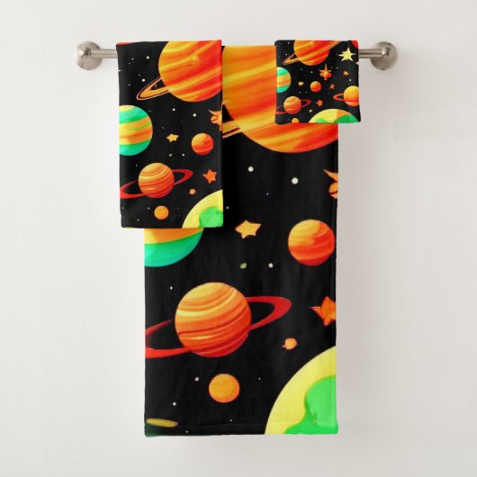 Warm-Toned Cosmic Cartoon Art Bad Handdoek (Insitu)