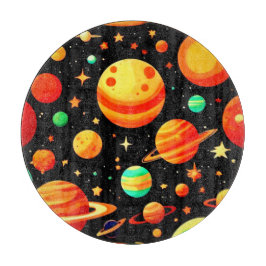 Warm-Toned Cosmic Cartoon Art Snijplank