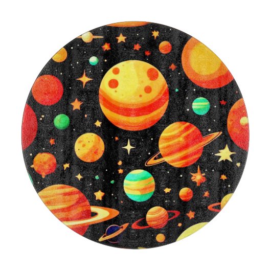 Warm-Toned Cosmic Cartoon Art Snijplank (Voorkant)