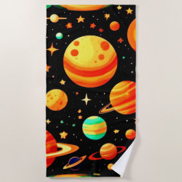 Warm-Toned Cosmic Cartoon Art Strandlaken