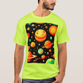 Warm-Toned Cosmic Cartoon Art T-shirt