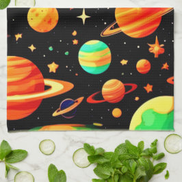 Warm-Toned Cosmic Cartoon Art Theedoek