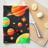 Warm-Toned Cosmic Cartoon Art Theedoek (Quarter Fold)