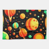 Warm-Toned Cosmic Cartoon Art Theedoek (Horizontaal)