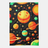 Warm-Toned Cosmic Cartoon Art Theedoek (Verticaal)