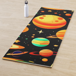 Warm-Toned Cosmic Cartoon Art Yogamat