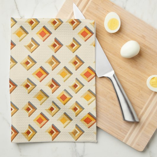 Warm toned embossed geometric diamond pattern theedoek (Quarter Fold)