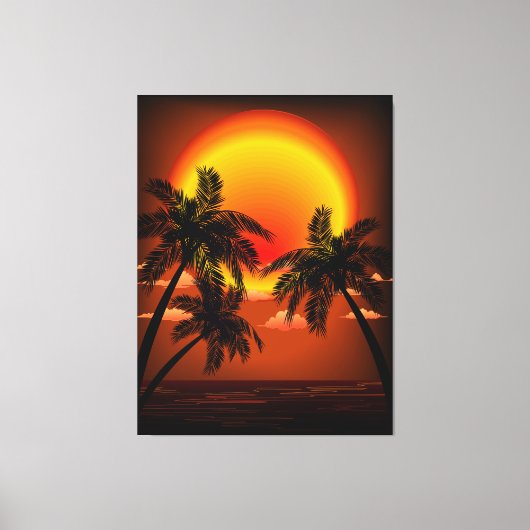 Warm Topical Sunset and Palm Trees Canvas Afdruk (Voorkant)