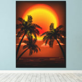 Warm Topical Sunset and Palm Trees Canvas Afdruk (Insitu (Houten vloer))