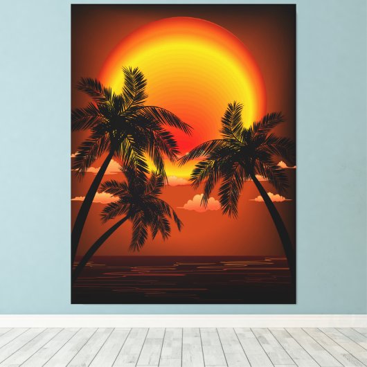 Warm Topical Sunset and Palm Trees Canvas Afdruk (Insitu (Houten vloer))