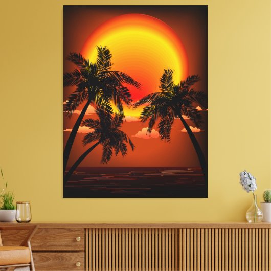 Warm Topical Sunset and Palm Trees Canvas Afdruk (Insitu (Woonkamer))