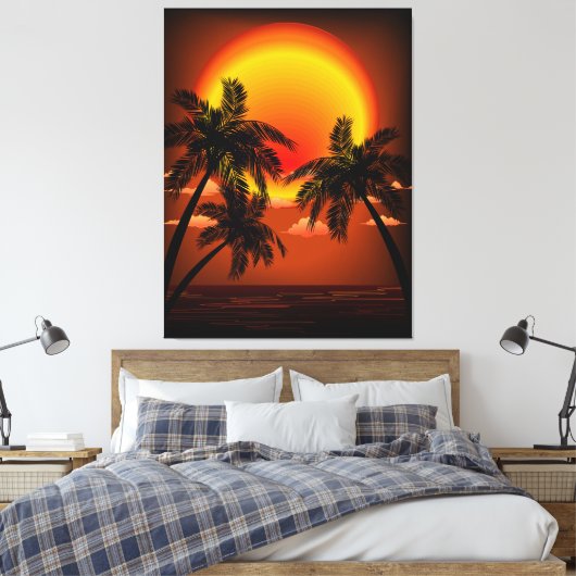 Warm Topical Sunset and Palm Trees Canvas Afdruk (Insitu (Slaapkamer))