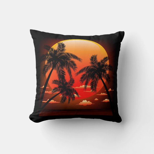 Warm Topical Sunset and Palm Trees Pillow Kussen (Voorkant)