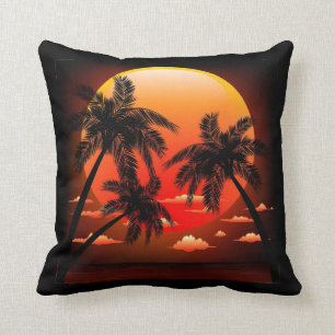 Warm Topical Sunset and Palm Trees Pillow Kussen