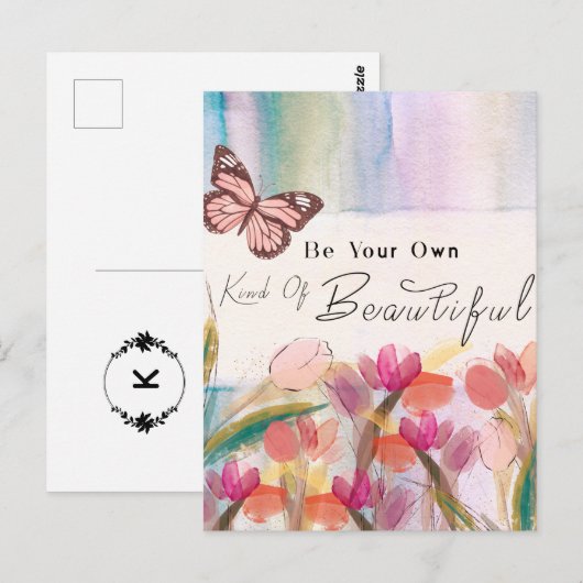 Warm Tulips en Butterfly Quote, aangepast monogram Briefkaart (Voorkant / Achterkant)