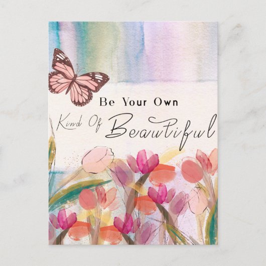 Warm Tulips en Butterfly Quote, aangepast monogram Briefkaart (Voorkant)