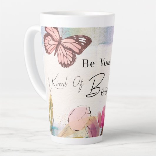 Warm Tulips en Butterfly Quote, aangepast monogram Latte Mok (Linkerhoek)