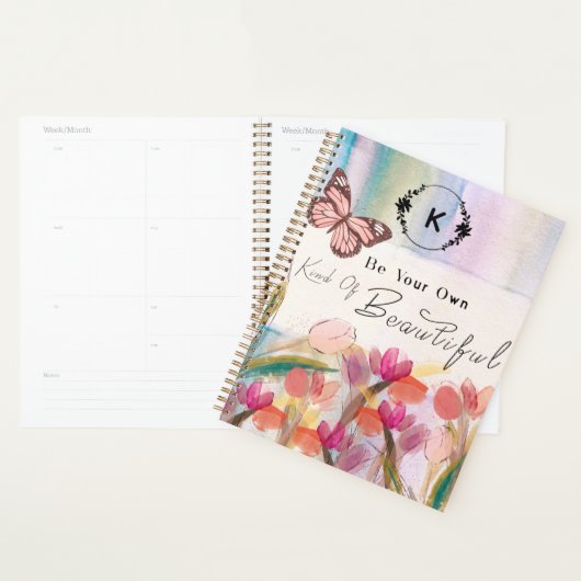 Warm Tulips en Butterfly Quote, aangepast monogram Planner (Display)