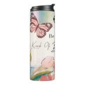 Warm Tulips en Butterfly Quote, aangepast monogram Thermosbeker (Gedraaid links)