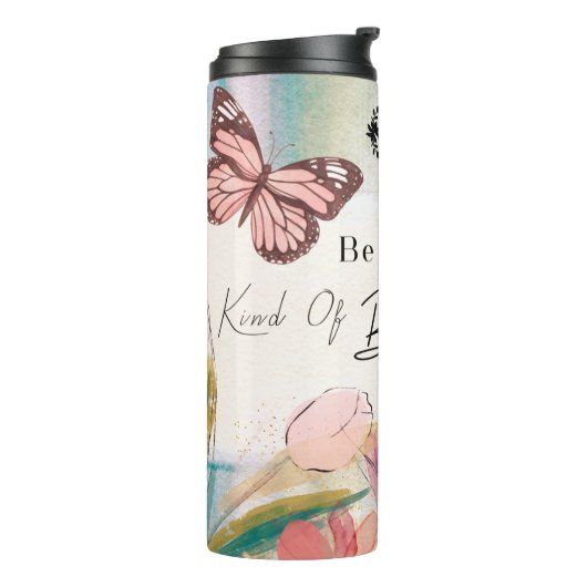 Warm Tulips en Butterfly Quote, aangepast monogram Thermosbeker (Gedraaid links)