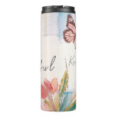 Warm Tulips en Butterfly Quote, aangepast monogram Thermosbeker (Achterkant)