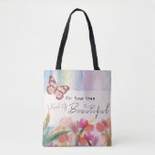 Warm Tulips en Butterfly Quote, aangepast monogram Tote Bag (Voorkant)