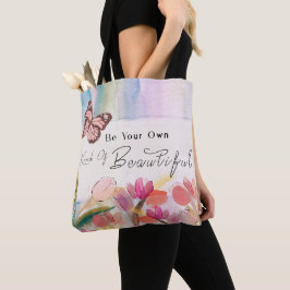 Warm Tulips en Butterfly Quote, aangepast monogram Tote Bag
