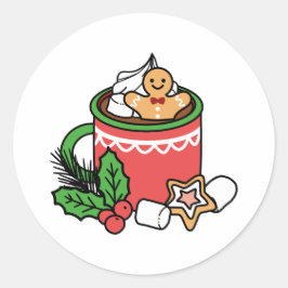 Warm Up Met Sneeuw Herfst Cacao Oproepen - Winter  Ronde Sticker